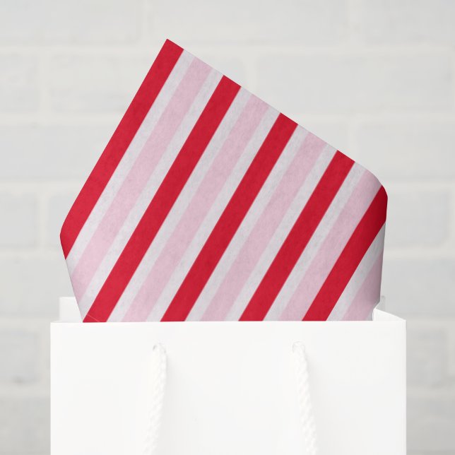 Papel De Seda Natal Rosa Vermelho Listrado Moderno (Sacola de presentes)
