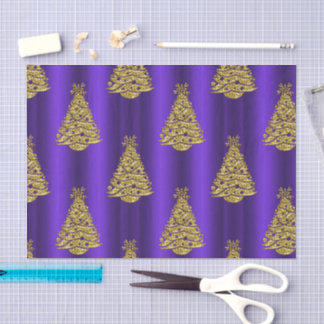 Papel De Seda Natal Roxo e Dourado