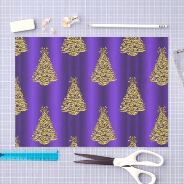 Papel De Seda Natal Roxo e Dourado  (Arte )