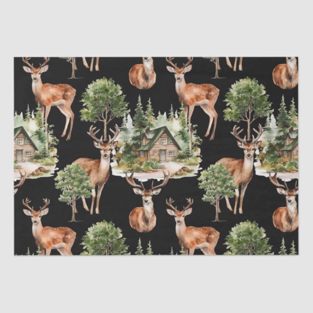 Papel De Seda Natal Rustic Deer Wildlife Holiday (Frente )