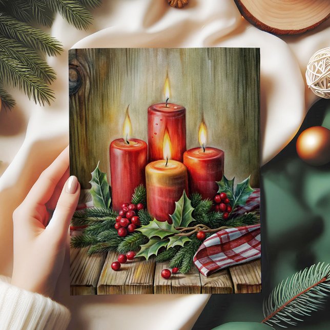 Papel de seda Natal rústico velas vermelhas azevin (Rustic Christmas tissue paper red candles and holly

)
