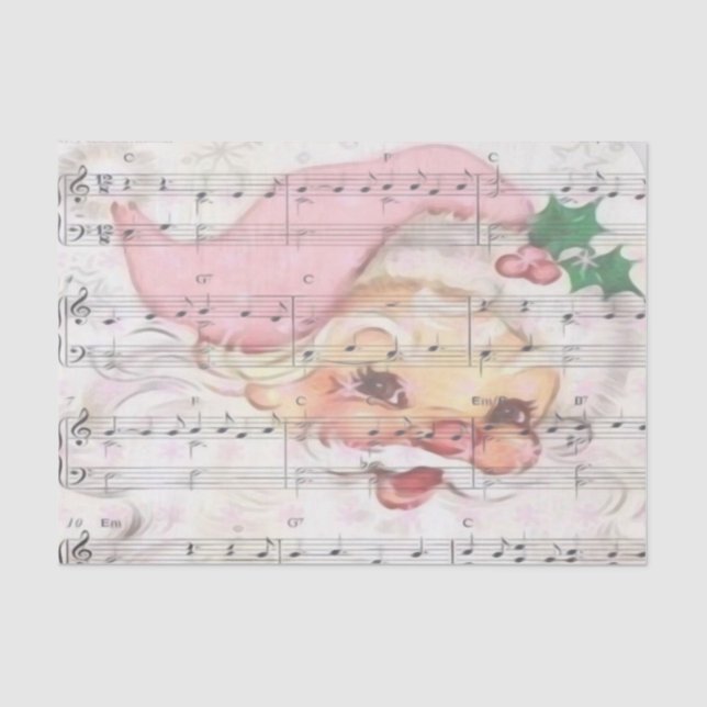 Papel De Seda Natal Santa Claus Vintage Música (Frente )