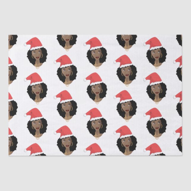 Papel De Seda Natal Santa Hat, Mulher Negra, Cabelo Natural (Frente )