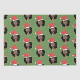 Papel De Seda Natal Santa Hat, Mulher Negra, Verde