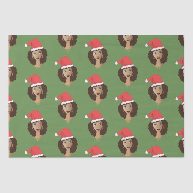 Papel De Seda Natal Santa Hat, Mulher Negra, Verde (Frente )