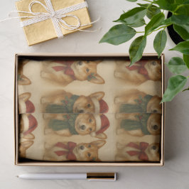 Papel De Seda Natal Sofisticado Casal de Corgi Elegante Natal