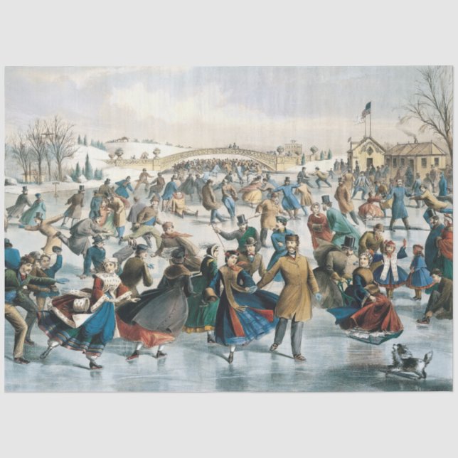 Papel De Seda Natal Vitoriano Central Park Currier & Ives (Frente )