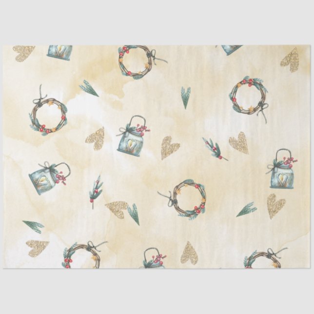 Papel De Seda Natal Watercolor GoldI Design 9 (Frente )