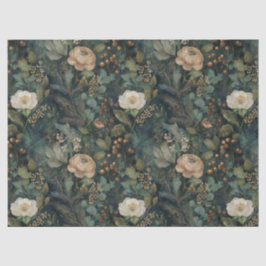 Papel De Seda Natalina elegante Floral Verde e Creme de Inverno