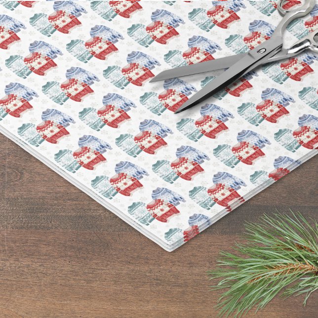 Papel De Seda Natalino Suéter Feio de Natal (Festive Ugly Sweater Pattern Christmas Tissue Paper )
