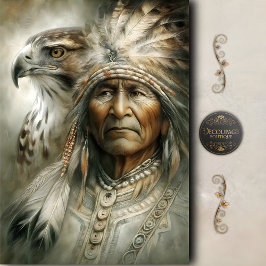 Papel De Seda Native American Chief & Eagle Decoupage