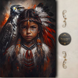 Papel De Seda Native American Child & Eagle Headdress Decoupage
