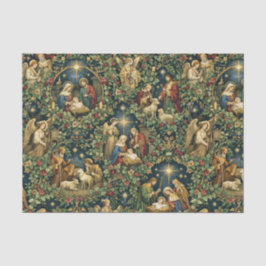 Papel De Seda Natividade Floral Vintage em Azul Meia-Noite