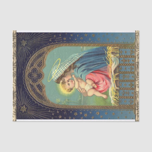 Papel De Seda Natividade Mary Segurando O Bebê Jesus (Frente )