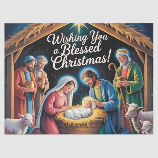 Papel De Seda Nativity Scene Christmas Greeting (Frente )