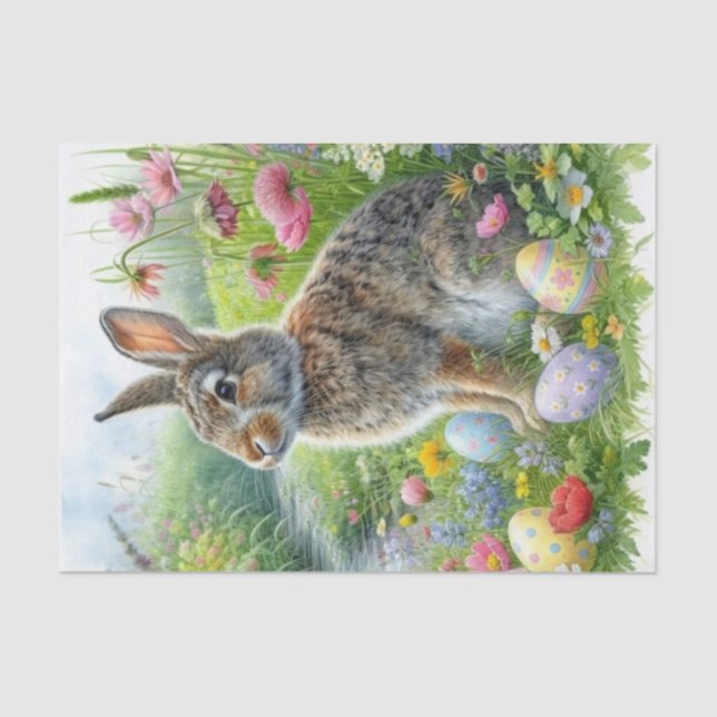 Papel De Seda Nature Inspired Easter Eggs and Rabbit  (Frente )