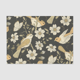 Papel De Seda Natureza das aves e flores selvagens