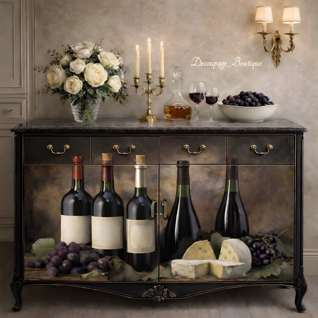 Papel De Seda Natureza-Morta de Vinho e Queijo Decoupage (Wine And Cheese Still Life Decoupage Tissue Paper Mockup)