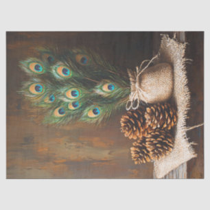 Papel De Seda Natureza Morta Penas de Pavão Pinhas Decoupage