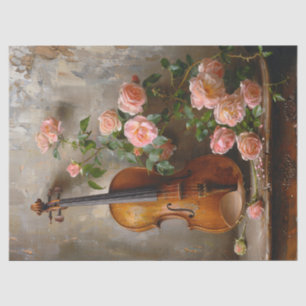 Papel De Seda Natureza Morta Rústica com Decoupage de Violino Vi