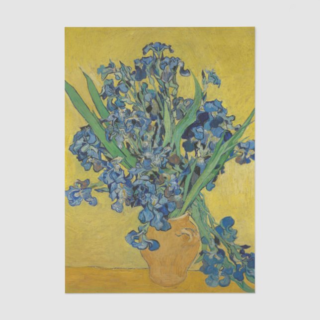 Papel De Seda Natureza Morta: Vaso com Íris por Vincent Van Gogh (Frente )