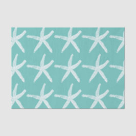 Papel De Seda Náutico Padrões Starfish White Teal Blue Beach