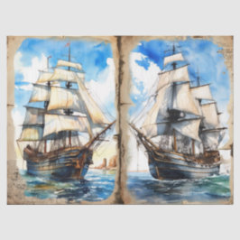 Papel De Seda Nautis Navio Oceânico em Aquarela