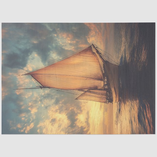 Papel De Seda Navio a Vela Contra um Pôr do Sol (Frente )