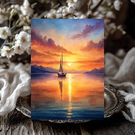 Papel De Seda Navio de colheita de aquarelas no nascer do sol