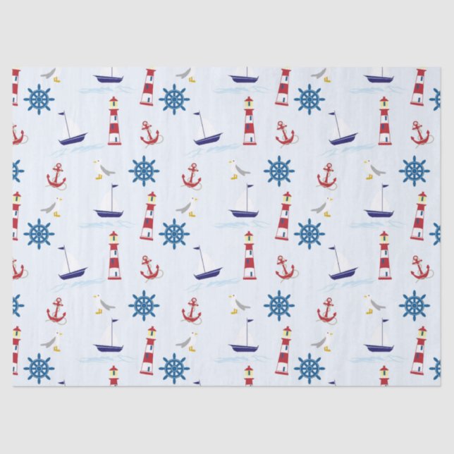 Papel De Seda Navio de Farol Marítimo Cinto e Azul de Gaivota Ma (Frente )