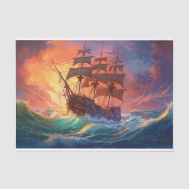 Papel De Seda Navio De Velas Em Um Mar Tempestade (Frente )