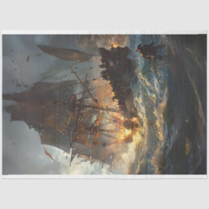 Papel De Seda Navio Pirata em Desnupage de Batalha