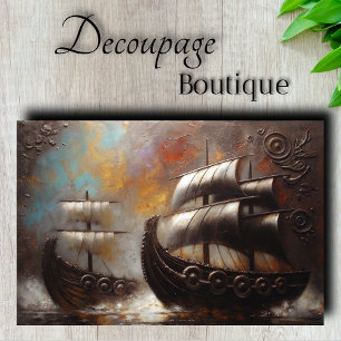 Papel De Seda Navios Viking Duplos Decoupage