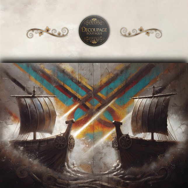 Papel De Seda Navios Viking Longships Duelo Decoupage (Viking Longships Duel Decoupage Tissue Paper)