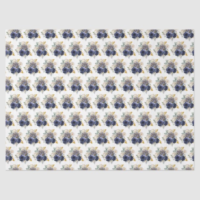 Papel De Seda Navy Blue and Gold Elegant Flowers  (Frente )