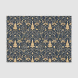 Papel De Seda Navy Blue Art Deco Christmas Tree Pattern