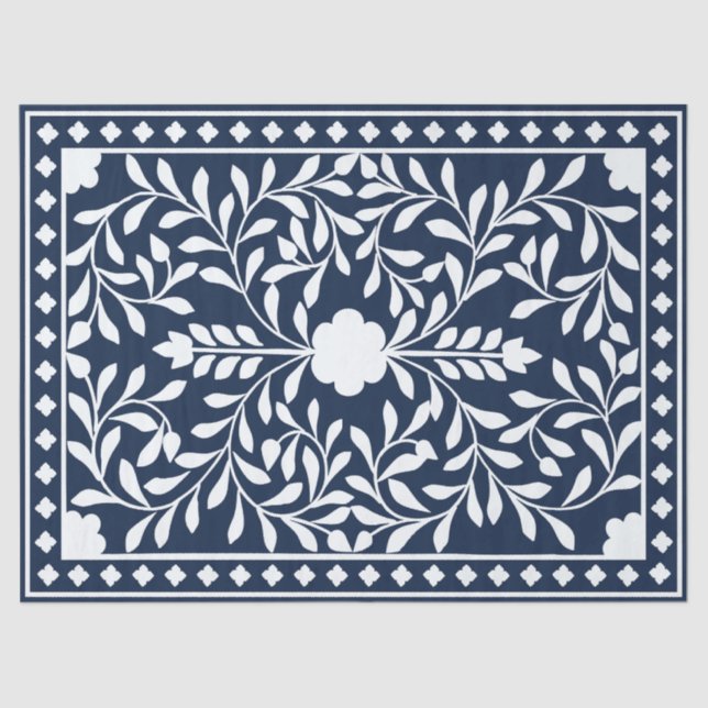 Papel De Seda Navy Blue Bone Inlay Decoupage Paper (Frente )