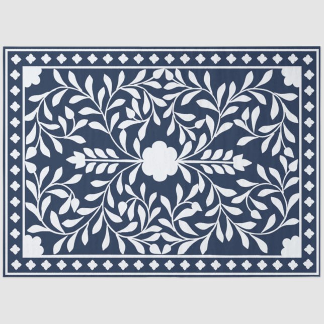 Papel De Seda Navy Blue Bone Inlay Decoupage Paper (Frente )