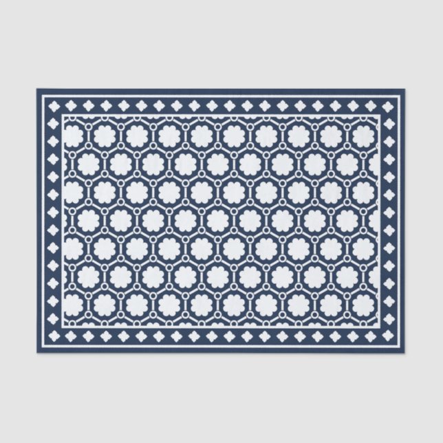 Papel De Seda Navy Blue Modern Bone Inlay Decoupage Paper (Frente )