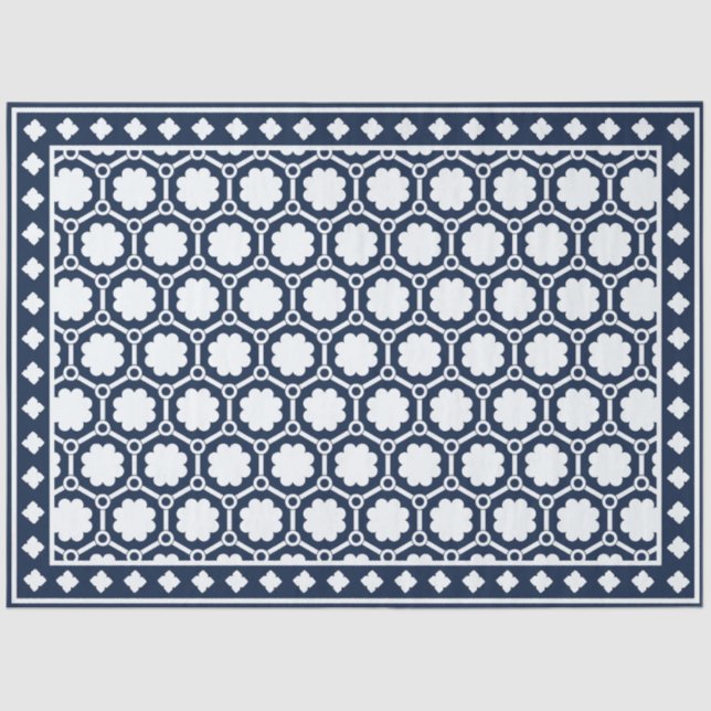 Papel De Seda Navy Blue Modern Bone Inlay Decoupage Paper (Frente )