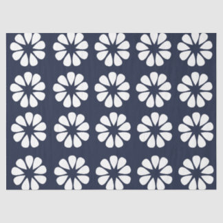 Papel De Seda Navy Blue White Floral