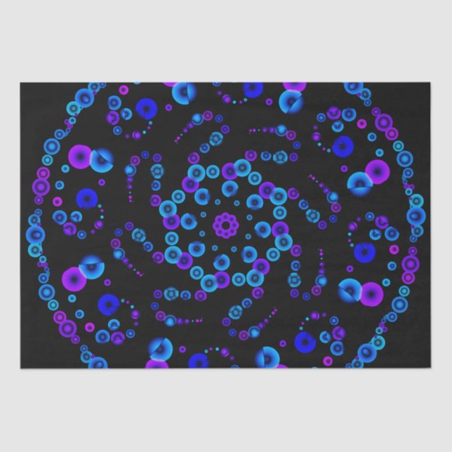 Papel De Seda Neon Bubble Orb Mandala em preto (Frente )