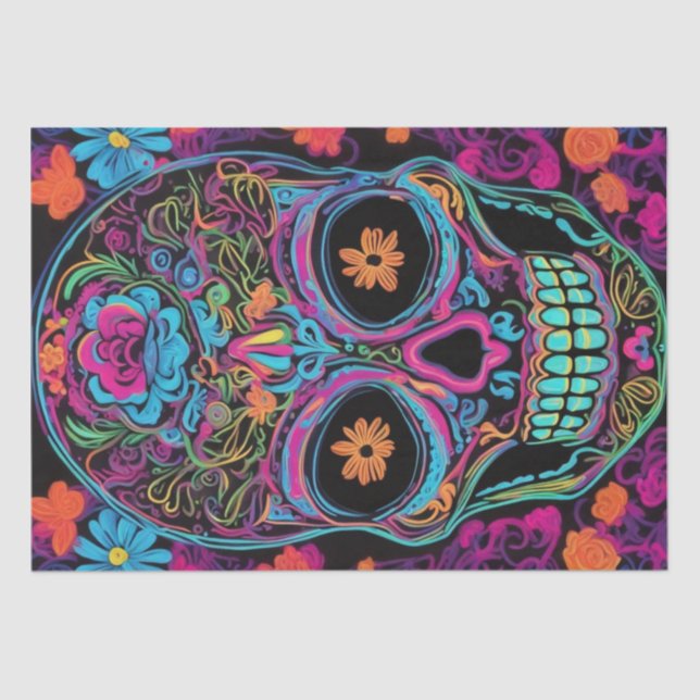 Papel De Seda Neon Calavera: Dia da Desnutação do Crânio Morto (Frente )