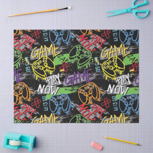 Papel De Seda Neon Graffiti Gaming Pattern (Arte )