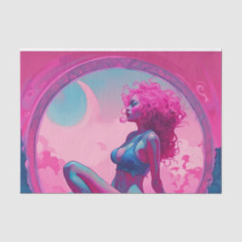 Papel De Seda Neon Pink e Blue Sultry Curly Hair Mulher