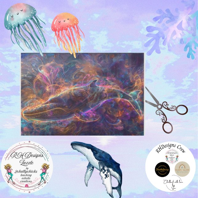 Papel De Seda Neon Whale Orange Purple Blue Decoupage (Criador carregado)