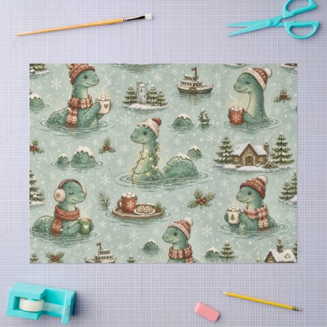 Papel De Seda Nessie do Natal Monstro do Lago Ness Aconchegante  (Arte )