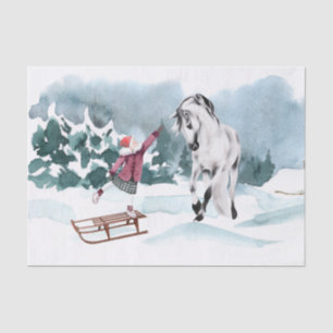 Papel De Seda Neve De Inverno De Cavalo De Água Com Rapariga