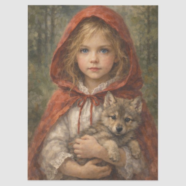 Papel De Seda Niña con lobo (Frente )