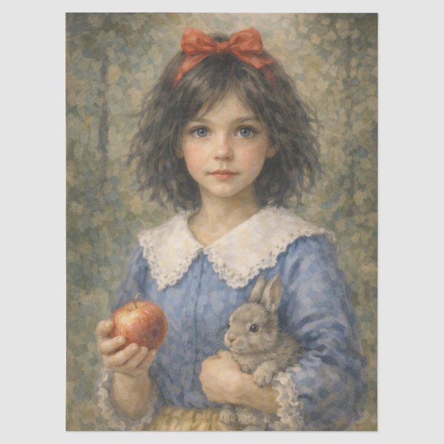 Papel De Seda niña con manzana y conejo (Frente )